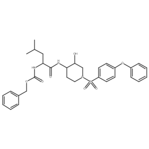 N-[(1S)-1-[[[3-hydroxy-1-[(4-phenoxyphenyl)sulfonyl]-4-piperidinyl]amino]carbonyl]-3-methylbutyl]-, phenylmethyl ester structure, CAS 203501-70-6