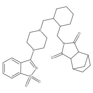 (3aR,4S,7R,7aS)-2-(((1R,2R)-2-((4-(1,1-dioxidobenzo[d] isothiazol-3-yl)piperazin-1-yl)methyl)cyclohexyl)methyl) hexahydro-1H-4,7-methanoisoindole-1,3(2H)-dione structure, CAS 1807607-99-3