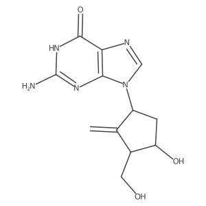 2-amino-9-((1R,3S,4S)-4-hydroxy-3-(hydroxymethyl)-2-methylenecyclopentyl)-1,9-dihydro-6H-purin-6-one structure, CAS 1367369-81-0