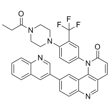 1-[4-[4-(1-Oxopropyl)-1-piperazinyl]-3-(trifluoromethyl)phenyl]-9-(3-quinolinyl)benzo[h]-1,6-naphthyridin-2(1H)-one structure, CAS 1222998-36-8