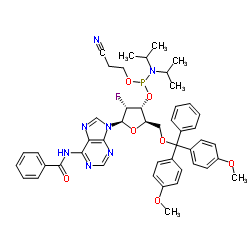 5'-O-DMT-2'-Fluoro-N6-Benzoyl-2'-deoxyadenosine 3'-CE phosphoramidite structure, CAS 136834-22-5