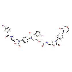 5-chloro-N-(4-((S)-5-((5-chlorothiophene-2- carboxamido)methyl)-2-oxooxazolidin-3- yl)phenyl)-N-(2-(2-oxo-2-((((S)-2-oxo-3-(4- (3-oxomorpholino)phenyl)oxazolidin-5- yl)methyl)amino)ethoxy)ethyl)thiophene-2- carboxamide structure, CAS 1632463-24-1