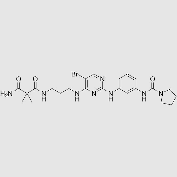 N-(3-(4-(3-(3-Amino-2,2-dimethyl-3-oxopropanamido)propylamino)-5-bromopyrimidin-2-ylamino)phenyl)pyrrolidine-1-carboxamide structure, CAS 702676-93-5