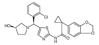 1-(1,3-Benzodioxol-5-yl)-N-[5-[(S)-(2-chlorophenyl)[(3R)-3-hydroxy-1-pyrrolidinyl]methyl]-2-thiazolyl]-cyclopropanecarboxamide structure, CAS 926664-32-6