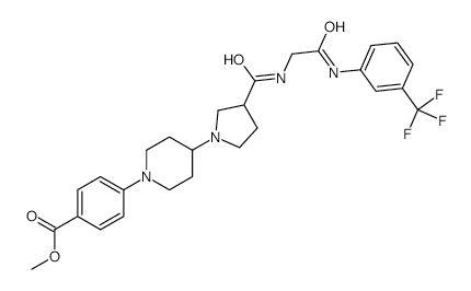Benzoicacid,4-[4-[(3R)-3-[[[2-oxo-2-[[3-(trifluoromethyl)phenyl]amino]ethyl]amino]carbonyl]-1-pyrrolidinyl]-1-piperidinyl]-,methylester structure, CAS 936447-32-4