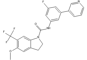 N-[3-Fluoro-5-(3-pyrindyl)phenyl]-2,3-dihydro-5-methoxy-6-(trifluoromethyl)-1H-indole-1-carboxamide structure, CAS 181629-93-6
