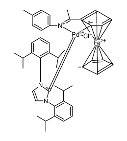 Palladium,[1,3-bis[2,6-bis(1-methylethyl)phenyl]-1,3-dihydro-2H-imidazol-2-ylidene]chloro[2-[1-[(4-methylphenyl)imino-.kappa.N]ethyl]ferrocenyl-.kappa.C]- structure, CAS 949536-98-5