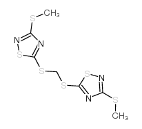 Bis(3-methylthio-1,2,4-thiadiazol-5-ylthio)methane structure, CAS 444791-15-5
