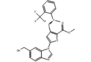 Methyl4-phenyl-5-(trifluoromethyl)thiophene-2-carboxylate structure, CAS 237385-98-7