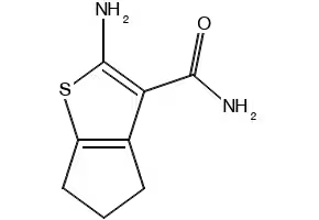 2-Amino-5,6-dihydro-4H-cyclopenta[b]thiophene-3-carboxylicacidamide structure, CAS 77651-38-8