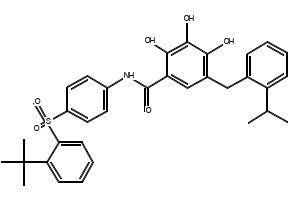 N-[4-(2-tert-Butylphenylsulfonyl)phenyl]-2,3,4-trihydroxy-5-(2-isopropylbenzyl)benzamide structure, CAS 877877-35-5
