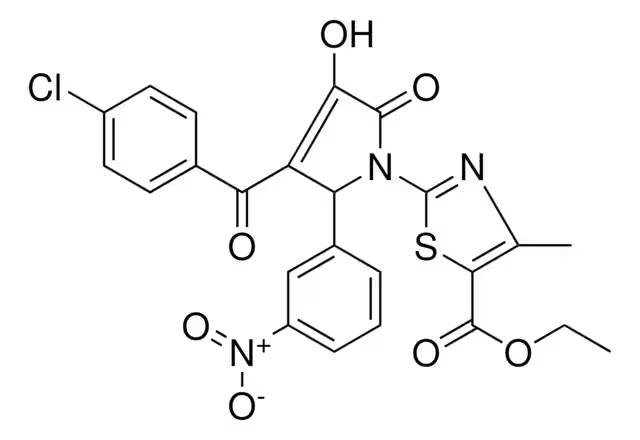 [3-Hydroxy-4-(4-nitrobenzoyl)-5-(2-nitrophenyl)-2-oxo-2,5-dihydropyrrol-1-yl]aceticacid structure, CAS 488716-78-5
