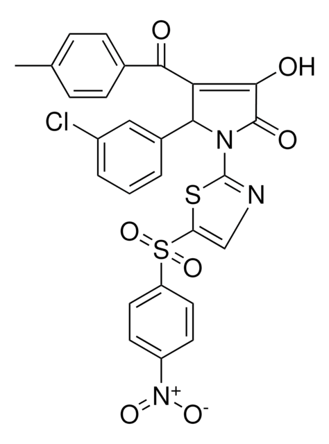 3-Hydroxy-4-(4-nitrobenzoyl)-5-(2-nitrophenyl)-1-thiazol-2-yl-1,5-dihydropyrrol-2-one structure, CAS 385795-67-5