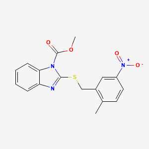 Methyl2-(2-methyl-5-nitrobenzylthio)-1H-benzo[d]imidazole-1-carboxylate structure, CAS 845879-35-8