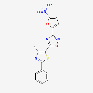 5-(4-Methyl-2-phenylthiazol-5-yl)-3-(5-nitrofuran-2-yl)[1,2,4]oxadiazole structure, CAS 263161-16-6