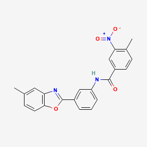 4-Methyl-N-[3-(5-methyl-benzooxazol-2-yl)phenyl]-3-nitrobenzamide structure, CAS 313667-54-8