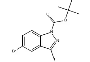 tert-butyl5-bromo-3-iodo-1H-indazole-1-carboxylate structure, CAS 459133-68-7
