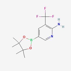 5-(4,4,5,5-tetramethyl-1,3,2-dioxaborolan-2-yl)-3-(trifluoromethyl)pyridin-2-amine structure, CAS 947249-01-6