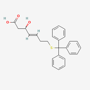 (S,E)-3-hydroxy-7-(tritylthio)hept-4-enoicacid structure, CAS 180973-24-2