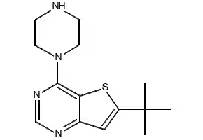 6-t-Butyl-4-piperazinothieno[3,2-d]pyrimidine structure, CAS 683274-69-3