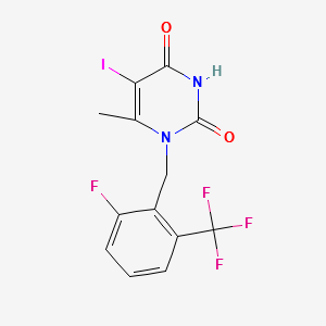 1-[2-fluoro-6-(trifluoromethyl)benzyl]-5-iodo-6-methylpyrimidine-2,4(1H,3H)-dione structure, CAS 1150560-54-5
