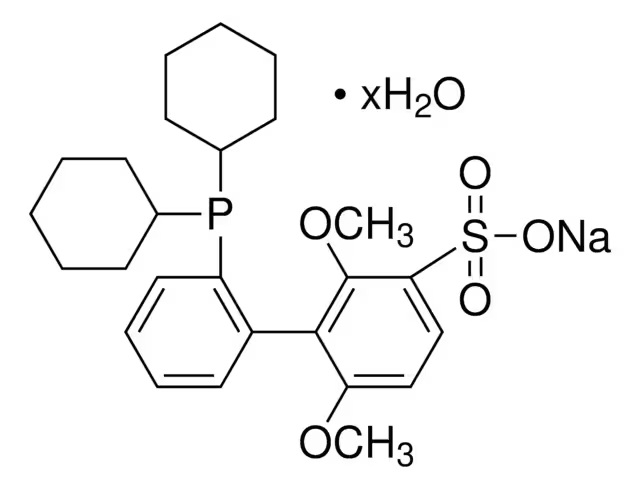 Sodium 2'-dicyclohexylphosphino-2,6-dimethoxy-1,1'-biphenyl-3-sulfonate hydrate structure, CAS 1049726-96-6