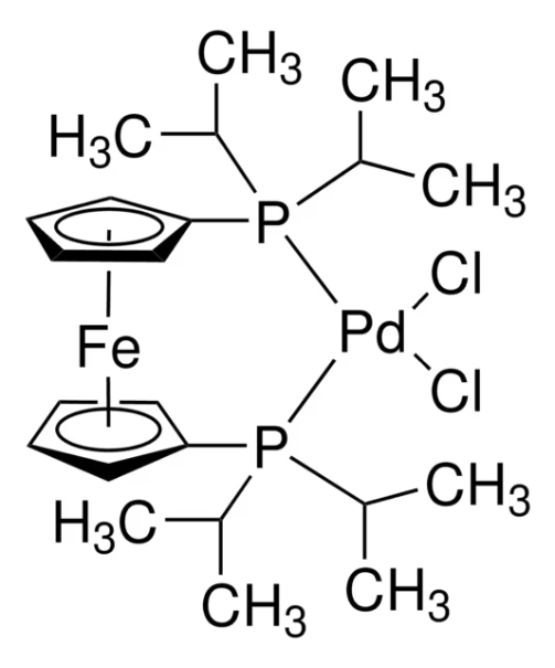 1,1'-Bis(di-isopropylphosphino)ferrocene palladium dichloride structure, CAS 215788-65-1