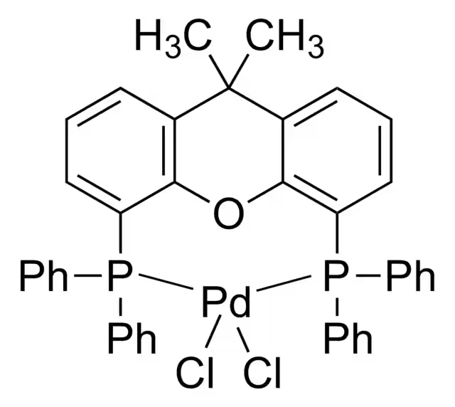 Dichloro[9,9-dimethyl-4,5-bis(diphenylphosphino)xanthene]palladium(II) structure, CAS 205319-10-4