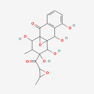 1,2,3,4-Tetrahydro-1,3,4,5,10-pentahydroxy-2-methyl-3-[(3-methyloxiranyl)carbonyl]-4a,9a-epoxyanthracen-9(10H)-one structure, CAS 18700-78-2