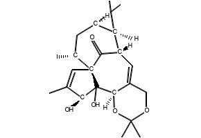 (6R)-6,6aβ,7aβ,8,9,12,12a,12bβ-Octahydro-12α,12aα-dihydroxy-2,2,7,7,9β,11-hexamethyl-7H-6β,9aβ-methano-4H-cyclopenta[9,10]cyclopropa[5,6]cyclodeca[1,2-d]-1,3-dioxin-13-one structure, CAS 77573-43-4