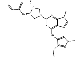 N-((3R,4R)-4-fluoro-1-(6-((3-methoxy-1-methyl-1H-pyrazol-4-yl)amino)-9-methyl-9H-purin-2-yl)pyrrolidin-3-yl)acrylamide structure, CAS 1776112-90-3
