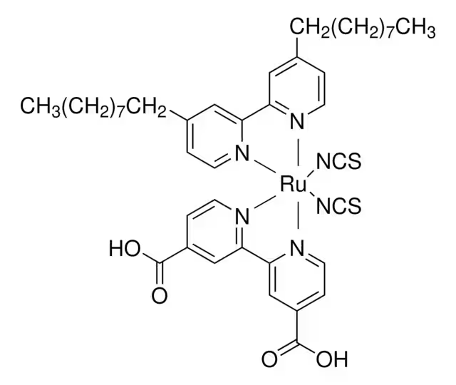 cis-bis(isothiocycanato)-(2,2'-bipyridyl-4,4'-dicarboxylic acid)-(2,2'-bipyridyl-4,4'-dinonyl) rutheniuM(II) structure, CAS 502693-09-6