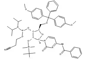 (2R,3R,4R,5R)-5-(4-BENZAMIDO-2-OXOPYRIMIDIN-1(2H)-YL)-2-((BIS(4-METHOXYPHENYL)(PHENYL)METHOXY)METHYL)-4-((TERT-BUTYLDIMETHYLSILYL)OXY)TETRAHYDROFURAN-3-YL (2-CYANOETHYL) DIISOPROPYLPHOSPHORAMIDITE structure, CAS 118380-84-0