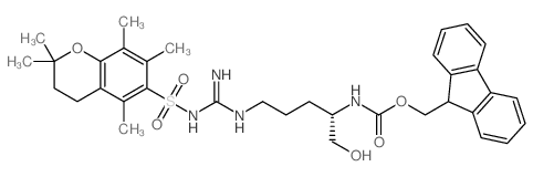 (S)-(9H-FLUOREN-9-YL)METHYL (1-HYDROXY-5-(3-((2,2,5,7,8-PENTAMETHYLCHROMAN-6-YL)SULFONYL)GUANIDINO)PENTAN-2-YL)CARBAMATE structure, CAS 213336-24-4