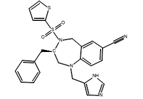 1-((1H-IMIDAZOL-5-YL)METHYL)-3-BENZYL-4-(THIOPHEN-2-YLSULFONYL)-2,3,4,5-TETRAHYDRO-1H-BENZO[E][1,4]DIAZEPINE-7-CARBONITRILE structure, CAS 761389-11-1