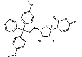 1-((2S,3S,4S,5S)-5-((BIS(4-METHOXYPHENYL)(PHENYL)METHOXY)METHYL)-3-FLUORO-4-HYDROXYTETRAHYDROFURAN-2-YL)PYRIMIDINE-2,4(1H,3H)-DIONE structure, CAS 146954-74-7