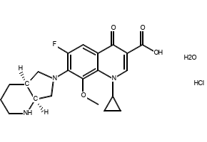 1-CYCLOPROPYL-6-FLUORO-7-((4AS,7AS)-HEXAHYDRO-1H-PYRROLO[3,4-B]PYRIDIN-6(2H)-YL)-8-METHOXY-4-OXO-1,4-DIHYDROQUINOLINE-3-CARBOXYLIC ACID HYDROCHLORIDE HYDRATE structure, CAS 192927-63-2