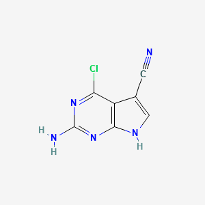 2-AMINO-4-CHLORO-7H-PYRROLO[2,3-D]PYRIMIDINE-5-CARBONITRILE structure, CAS 124738-81-4