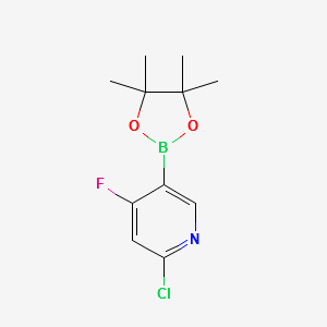2-CHLORO-4-FLUORO-5-(4,4,5,5-TETRAMETHYL-1,3,2-DIOXABOROLAN-2-YL)PYRIDINE structure, CAS 1256359-04-2