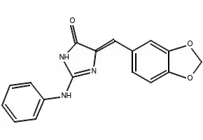 5-(BENZO[D][1,3]DIOXOL-5-YLMETHYLENE)-2-IMINOTHIAZOLIDIN-4-ONE structure, CAS 300829-97-4