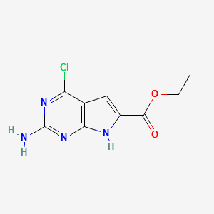 ETHYL 2-AMINO-4-CHLORO-7H-PYRROLO[2,3-D]PYRIMIDINE-6-CARBOXYLATE structure, CAS 1260860-78-3