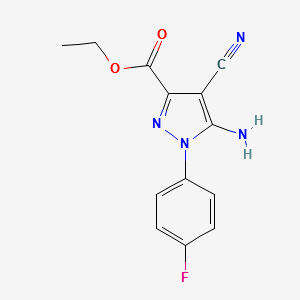 ETHYL 5-AMINO-4-CYANO-1-(4-FLUOROPHENYL)-1H-PYRAZOLE-3-CARBOXYLATE structure, CAS 1001665-65-1