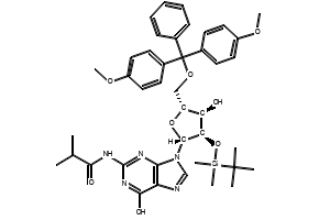 N-(9-((2R,3R,4R,5R)-5-((BIS(4-METHOXYPHENYL)(PHENYL)METHOXY)METHYL)-3-((TERT-BUTYLDIMETHYLSILYL)OXY)-4-HYDROXYTETRAHYDROFURAN-2-YL)-6-OXO-6,9-DIHYDRO-1H-PURIN-2-YL)ISOBUTYRAMIDE structure, CAS 81279-39-2