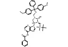 N-(9-((2R,3R,4R,5R)-5-((BIS(4-METHOXYPHENYL)(PHENYL)METHOXY)METHYL)-3-((TERT-BUTYLDIMETHYLSILYL)OXY)-4-HYDROXYTETRAHYDROFURAN-2-YL)-9H-PURIN-6-YL)BENZAMIDE structure, CAS 81265-93-2