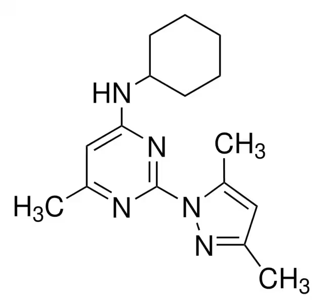 N-CYCLOHEXYL-2-(3,5-DIMETHYL-1H-PYRAZOL-1-YL)-6-METHYLPYRIMIDIN-4-AMINE structure, CAS 73029-73-9