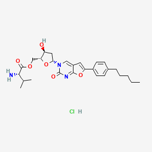 (3-Hydroxy-5-(2-oxo-6-(4-pentylphenyl)furo[2,3,-d]pyrimidin-3(2H)-yl)-tetrahydrofuran-2-yl)methyl-2-amino-3-methylbutanoate hydrochloride structure, CAS 956483-03-7