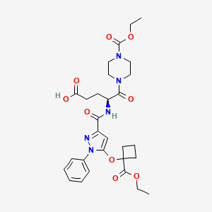 (4S)-4-([5-[1-(ethoxycarbonyl)cyclobutoxy]-1-phenyl-1H-pyrazol-3-yl]formamido)-5-[4-(ethoxycarbonyl)piperazin-1-yl]-5-oxopentanoic acid structure, CAS 1164335-61-8