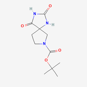 tert-butyl 2,4-dioxo-1,3,7-triazaspiro[4.4]nonane-7-carboxylate structure, CAS 1391738-60-5