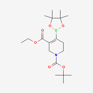 1,3(2H)-Pyridinedicarboxylic acid, 5,6-dihydro-4-(4,4,5,5-tetramethyl-1,3,2-dioxaborolan-2-yl)-, 1-(1,1-dimethylethyl) 3-ethyl ester structure, CAS 1194488-90-8