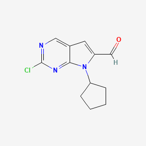 2-Chloro-7-cyclopentyl-pyrrolo[2,3-d]pyrimidine-6-carbaldehyde structure, CAS 1211443-55-8